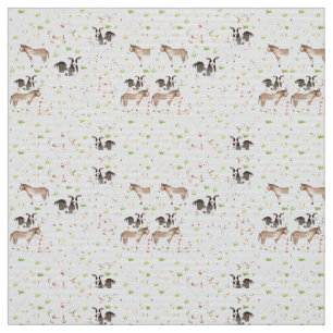 Hand drawn watercolor animals on the farm fabric