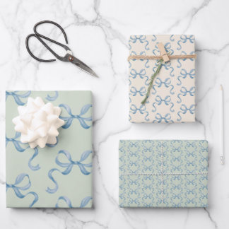 Hand Drawn Watercolor Blue Bows Wrapping Paper