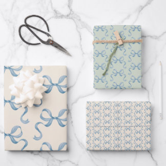 Hand Drawn Watercolor Blue Bows Wrapping Paper
