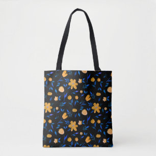 Hand-drawn watercolor flowers and leaves pattern. tote bag