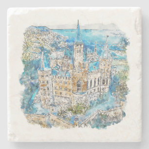 Hand Drawn Watercolor Hohenzollern Castle Germany Stone Coaster