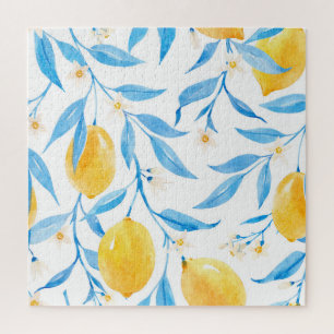 Hand Drawn Watercolor Lemons Pattern Jigsaw Puzzle