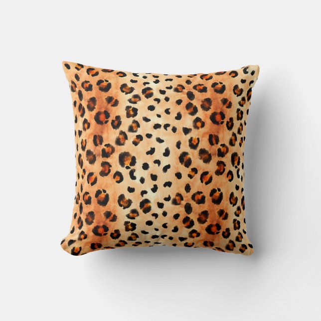 Hand drawn watercolor leopard pattern. Exotic fur  Cushion (Front)