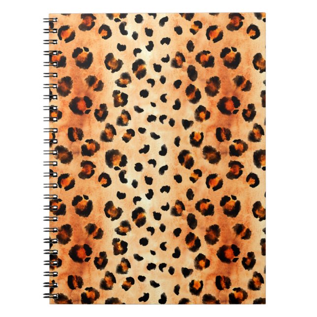 Hand drawn watercolor leopard pattern. Exotic fur  Notebook (Front)