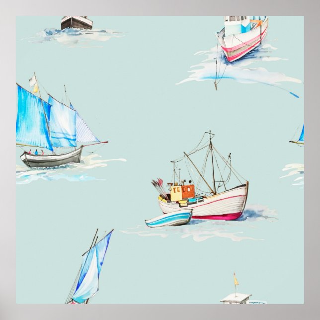 hand drawn watercolor sailboat illustrationsailboa poster (Front)