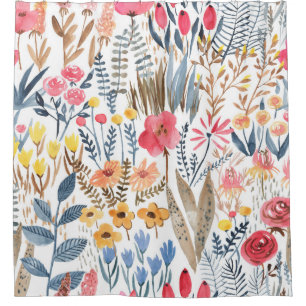 Hand-drawn watercolor seamless floral pattern with shower curtain