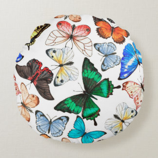 Hand drawn watercolor seamless pattern with colorf round cushion