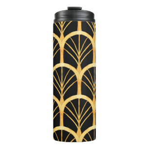 Hand drawn watercolor seamless pattern with gold i thermal tumbler