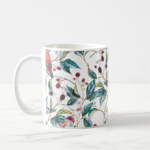 Hand-drawn watercolor seamless pattern with natura coffee mug