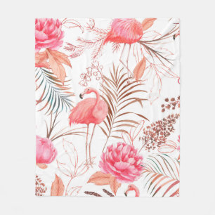 Hand drawn watercolor seamless pattern with pink f fleece blanket