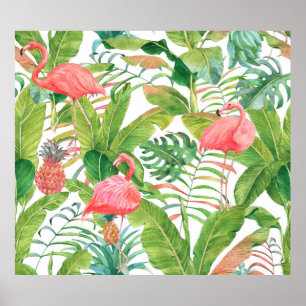 Hand drawn watercolor seamless pattern with pink f poster
