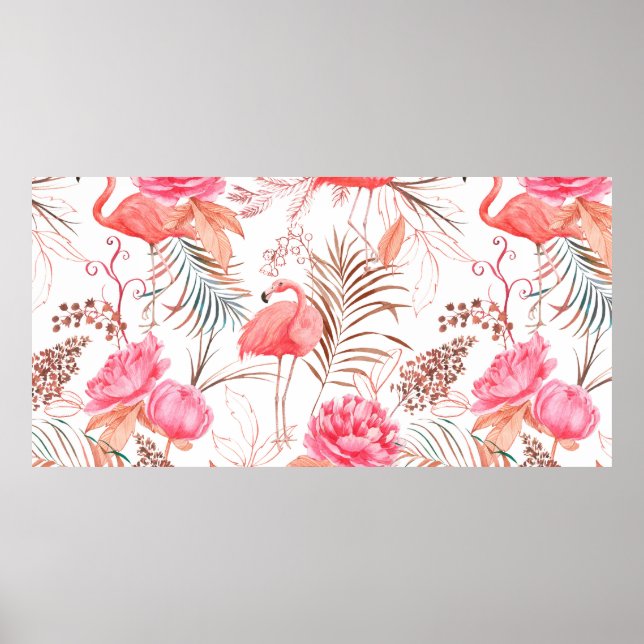 Hand drawn watercolor seamless pattern with pink f poster (Front)