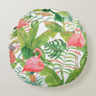 Hand drawn watercolor seamless pattern with pink f round cushion