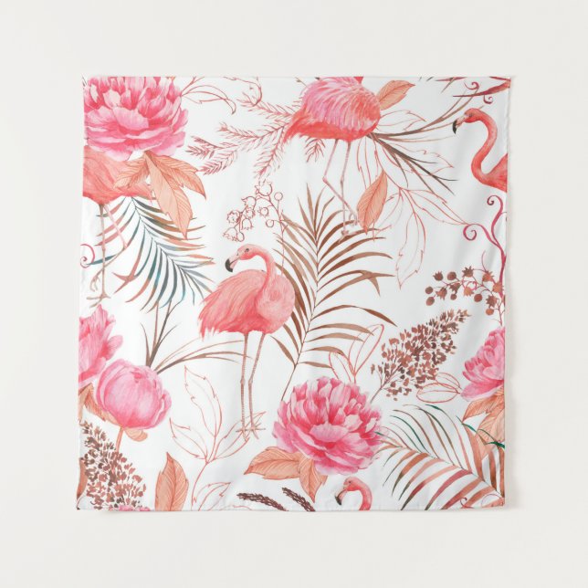 Hand drawn watercolor seamless pattern with pink f tapestry (Front)