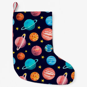 Hand drawn watercolor seamless square Space patter Small Christmas Stocking