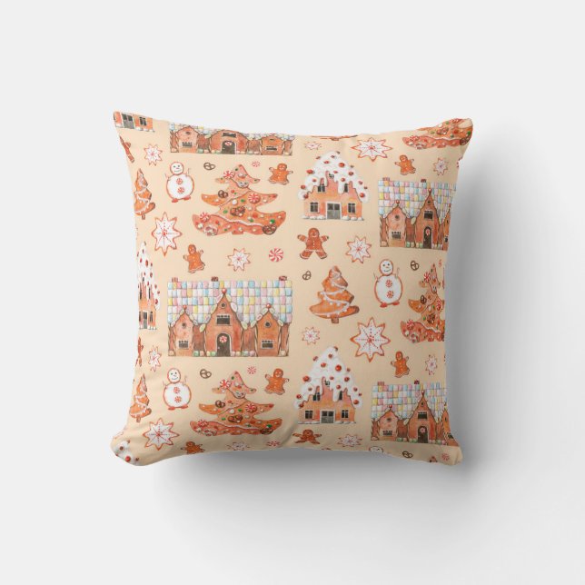 Hand drawn watercolour seamless pattern of gingerb cushion (Front)