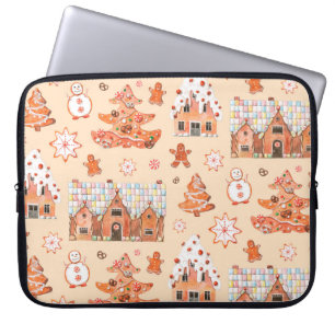 Hand drawn watercolour seamless pattern of gingerb laptop sleeve