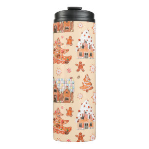 Hand drawn watercolour seamless pattern of gingerb thermal tumbler