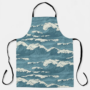 Hand-Drawn Waves Retro Vintage Pattern Apron
