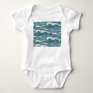 Hand-Drawn Waves Retro Vintage Pattern Baby Bodysuit