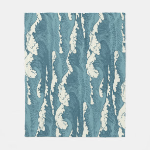 Hand-Drawn Waves Retro Vintage Pattern Fleece Blanket