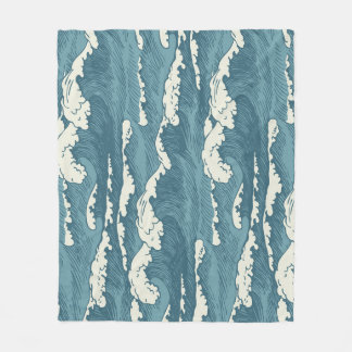 Hand-Drawn Waves Retro Vintage Pattern Fleece Blanket