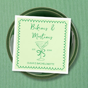  Hand Drawn Wavy Bikinis & Martinis Bachelorette Napkin