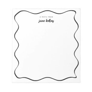 Hand Drawn Wavy Border Black & White Personalised Notepad