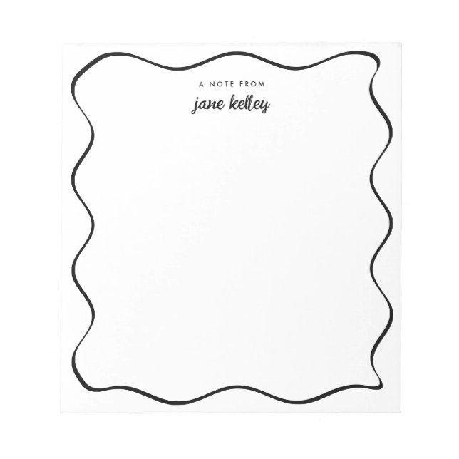 Hand Drawn Wavy Border Black & White Personalised Notepad (Front)