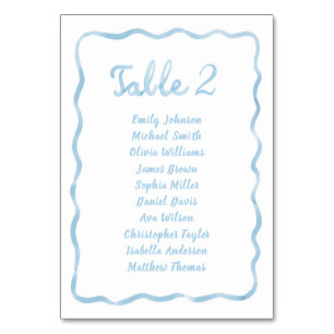 Hand Drawn Wavy Light Blue Seating Chart Card