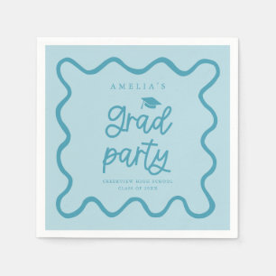 Hand Drawn Wavy Line Blue Grad Party Napkin