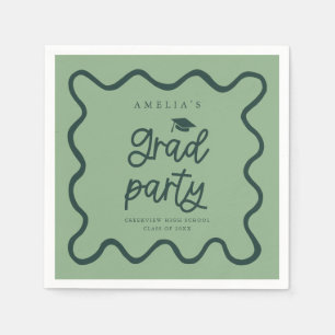 Hand Drawn Wavy Line Green Grad Party Napkin