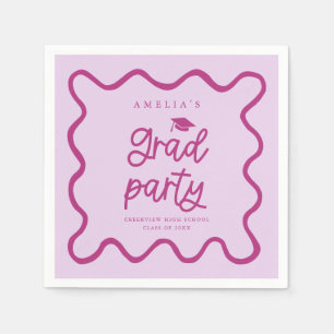 Hand Drawn Wavy Line Pink Grad Party Napkin
