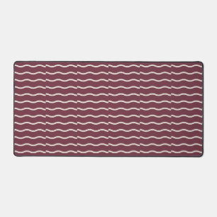 Hand-Drawn Wavy Ticking Stripe Deep Burgundy Desk Mat