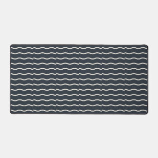Hand-Drawn Wavy Ticking Stripe | Deep Charcoal  Desk Mat