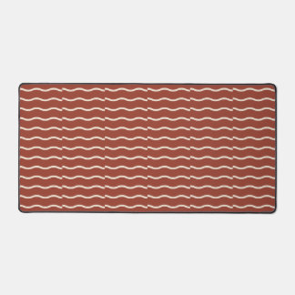 Hand-Drawn Wavy Ticking Stripe | Rust Red Desk Mat
