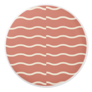 Hand-Drawn Wavy Ticking Stripe   Terracotta Ceramic Knob