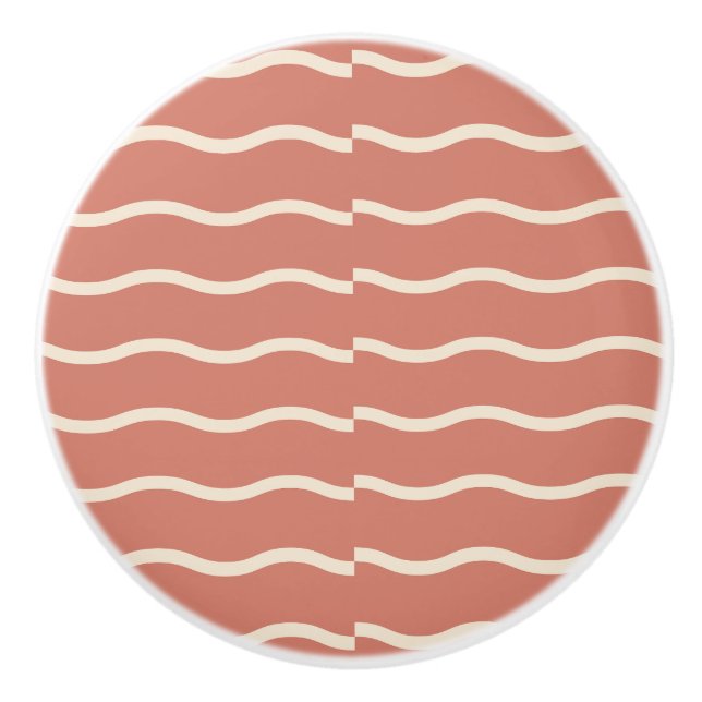 Hand-Drawn Wavy Ticking Stripe | Terracotta Ceramic Knob (Front)