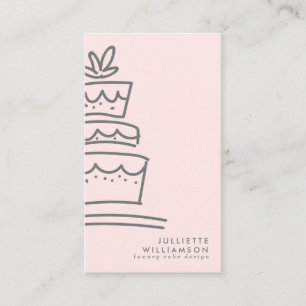 Hand Drawn Wedding Cake Blush & Grey Business Card