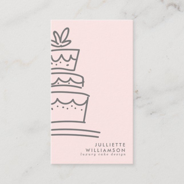 Hand Drawn Wedding Cake Blush & Grey Business Card (Front)
