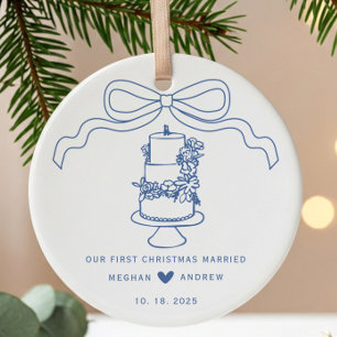 Hand Drawn Wedding Cake Ceramic Tree Decoration