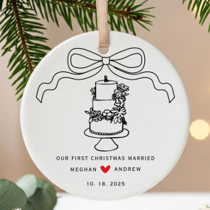 Hand Drawn Wedding Cake Ceramic Tree Decoration