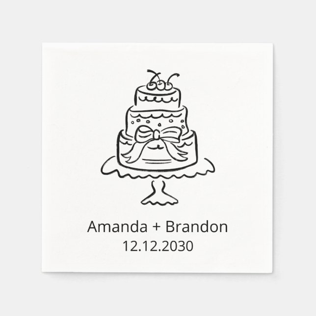 Hand Drawn Wedding Cake Napkin (Front)