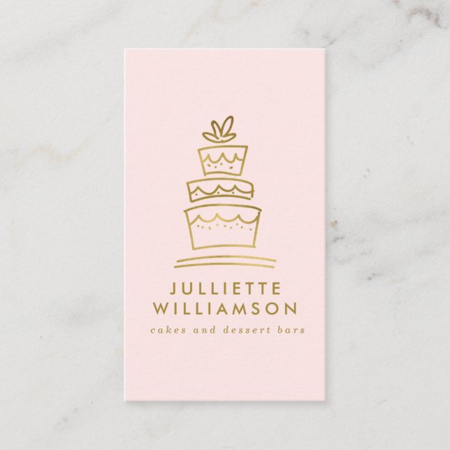 Hand Drawn Wedding Cake Watercolor Business Card (Front)