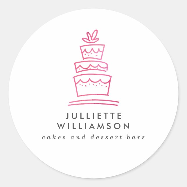 Hand Drawn Wedding Cake Watercolor Classic Round Sticker (Front)