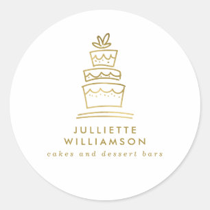 Hand Drawn Wedding Cake White & Gold Classic Round Sticker