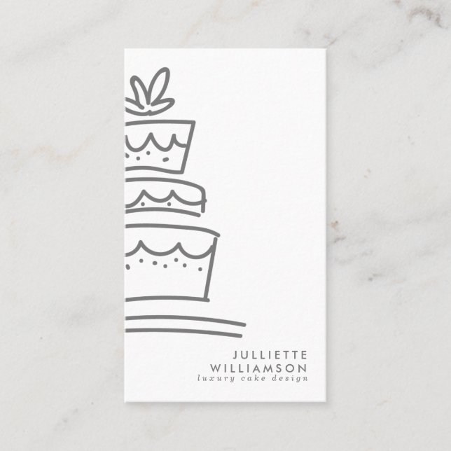 Hand Drawn Wedding Cake White & Grey Business Card (Front)