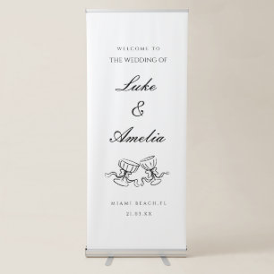 Hand Drawn Wedding Champagne Couple Glasses Retractable Banner