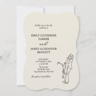 Hand Drawn Wedding Couple Sketch QR Invitation