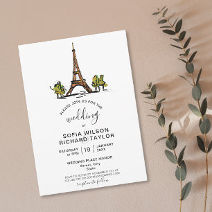Hand Drawn Wedding Destination Paris Eiffel Tower Invitation